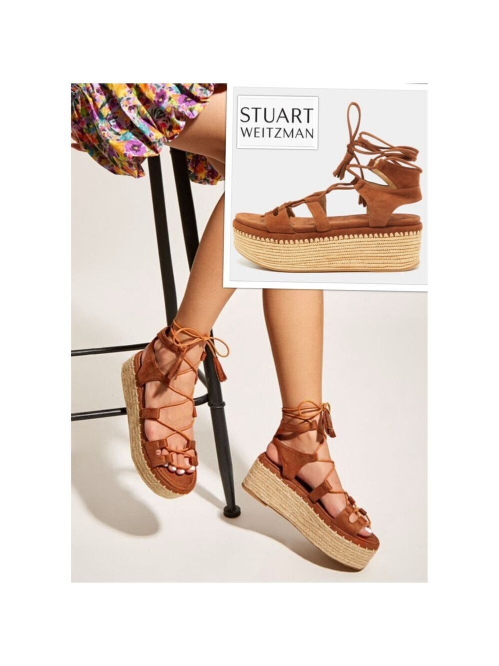 Stuart Weitzman Suede Boho Western platform espadrille sandal size 6